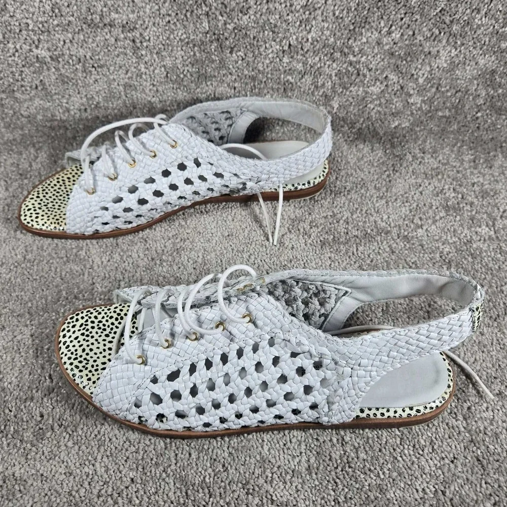Miista Rania Sandals White Basketweave Lace Up Leather Women 40 / 9.5